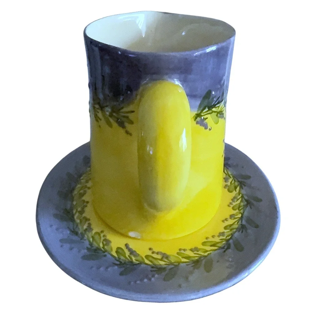 Hand‑Painted French Gravy Pitcher, Underplate • H. Llimona Sayes • Lavender READ